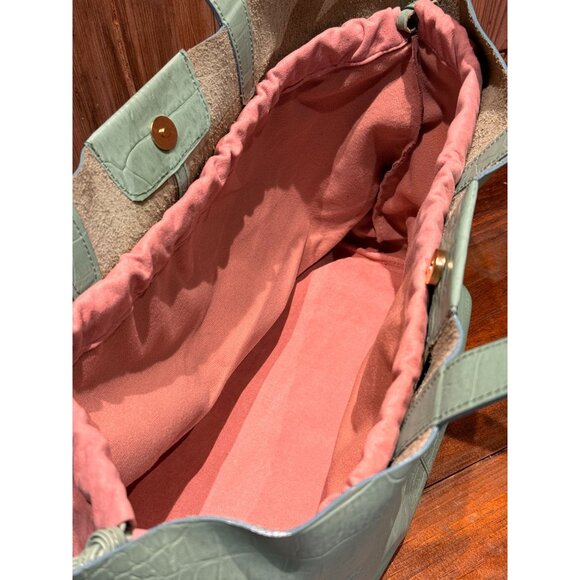 Tatiana Luna Baby Blue Croc-Embossed Leather Tote Bag With Pink Interior & Magne - Picture 4 of 5